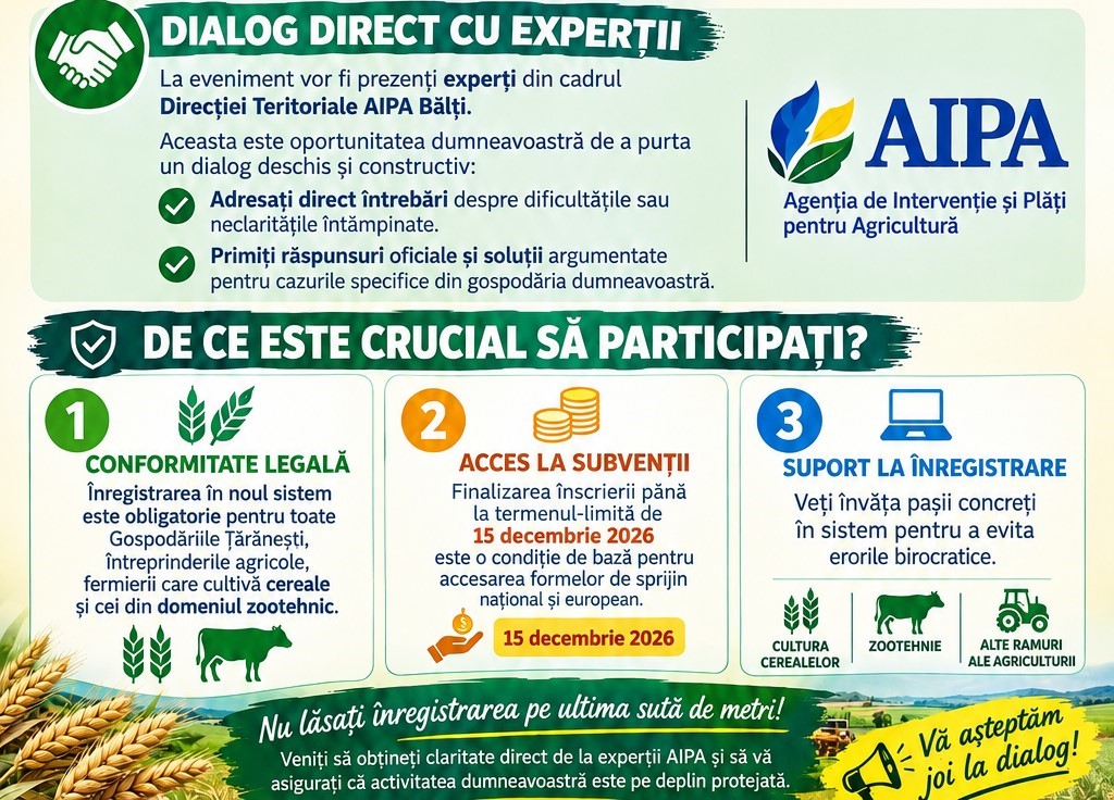ANUNȚ IMPORTANT | Sesiune de instruire: Înregistrarea în Sistemul Informațional „Registrul Fermierilor”
