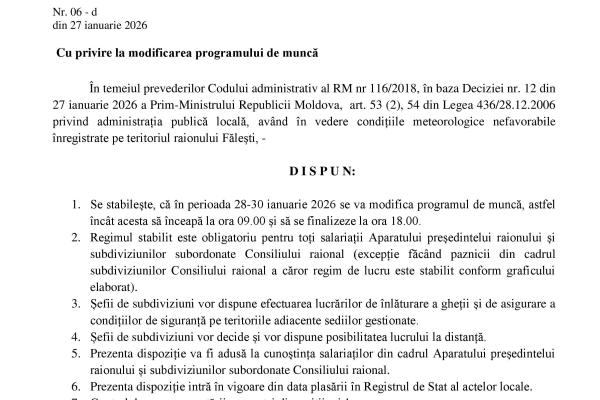 Modificarea programului de lucru în perioada 28-30 ianuarie 2026
