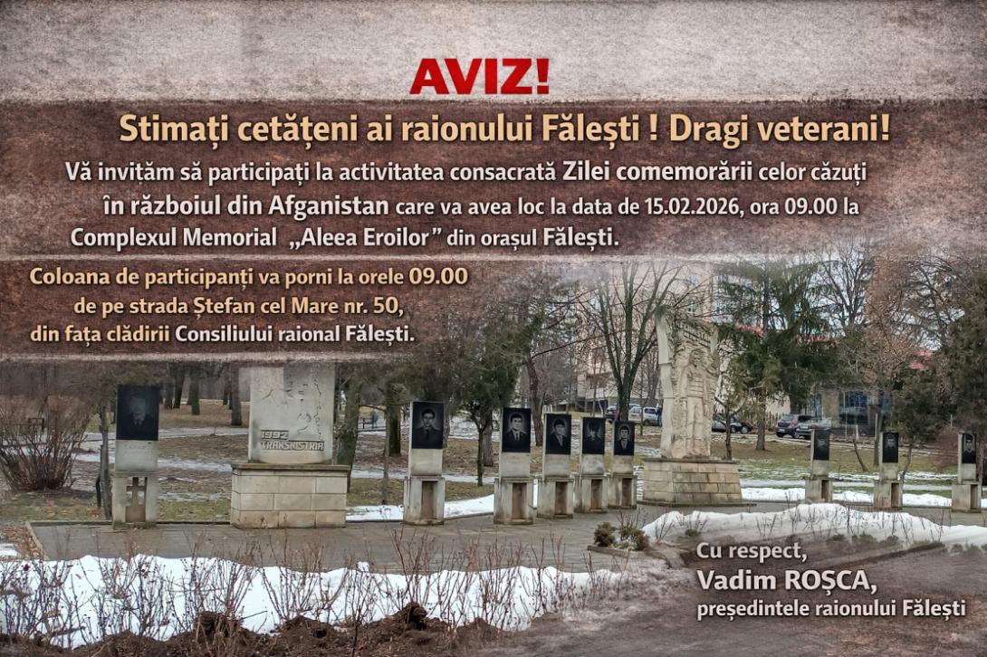 Invitație: Omagiu Eroilor din Afganistan la Fălești
